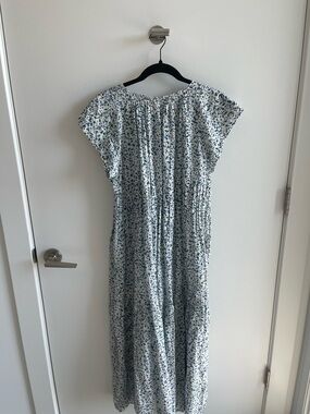 MIRTH Lightweight White Maxi Dress with Blue Floral Print